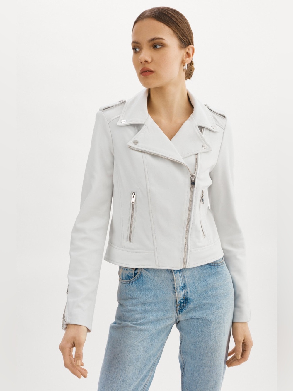 LaMarque Donna Iconic Leather Biker Jacket in White